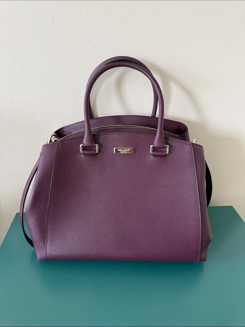 kate spade Plum Textured Satchel with Gold Hardware